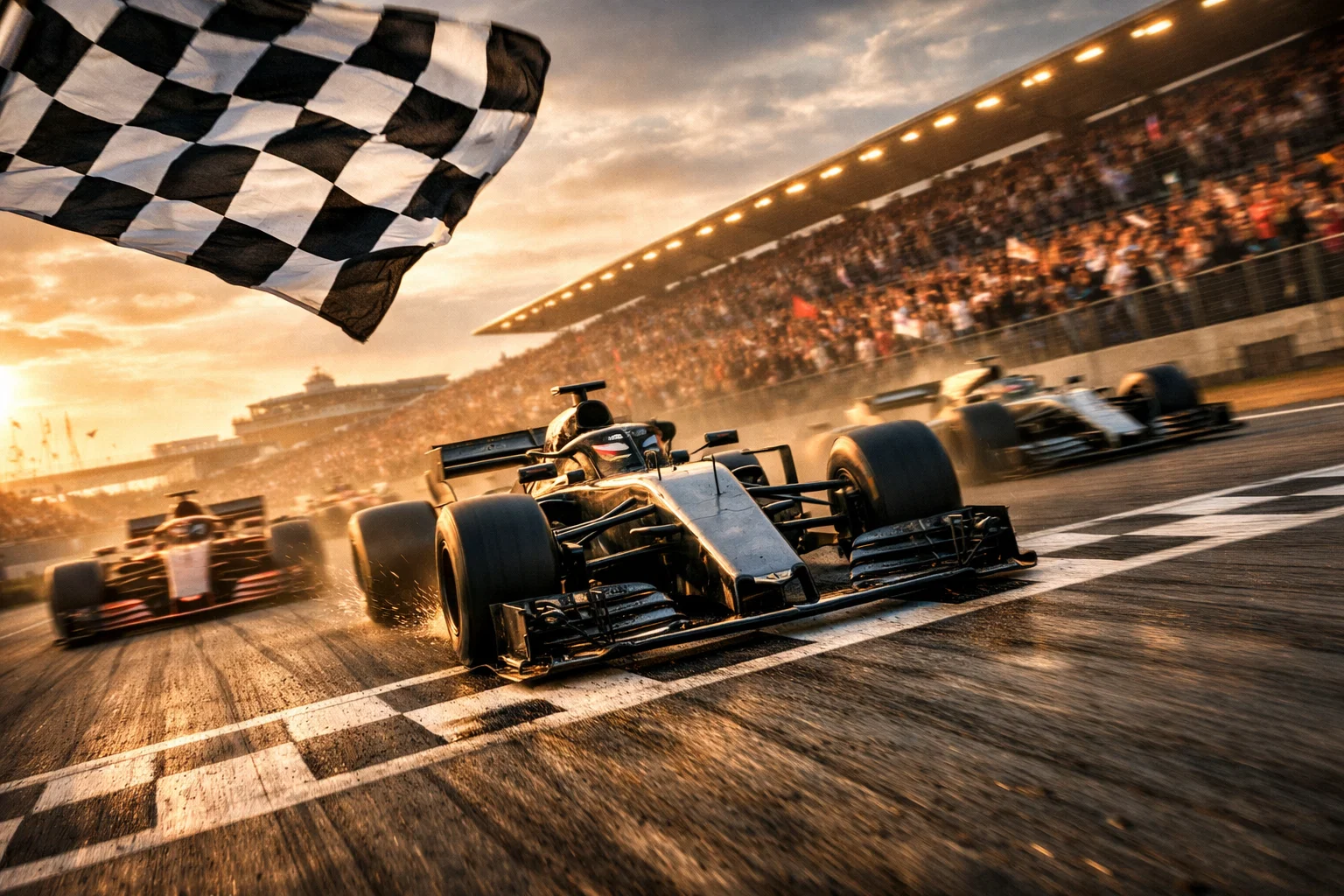 Bolidi di Formula 1 al traguardo durante una gara