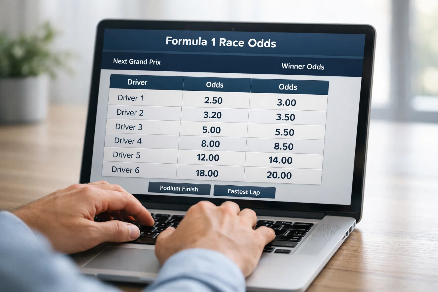 Interfaccia di un bookmaker con quote per la Formula 1