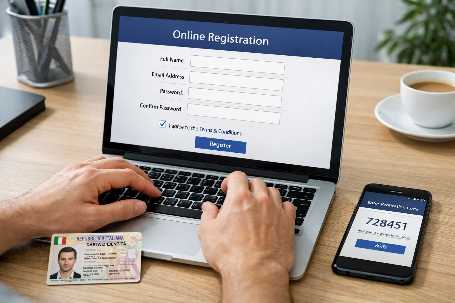 Documenti e laptop per registrazione su un bookmaker