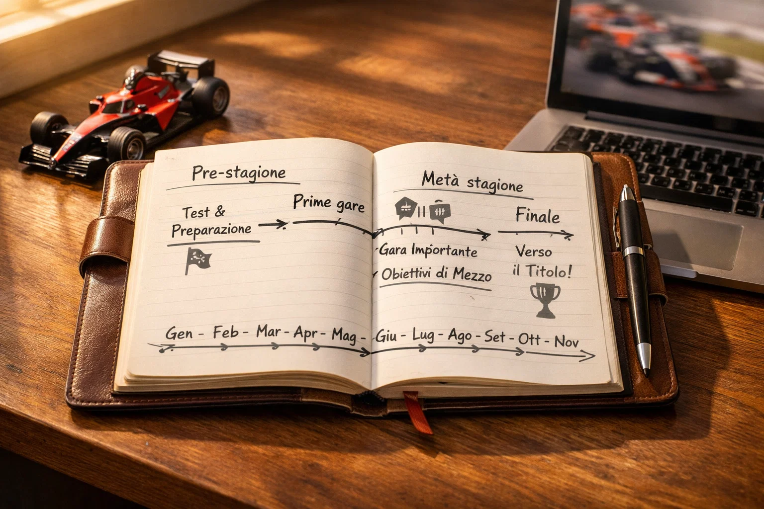 Calendario della stagione di Formula 1 con note e appunti di pianificazione