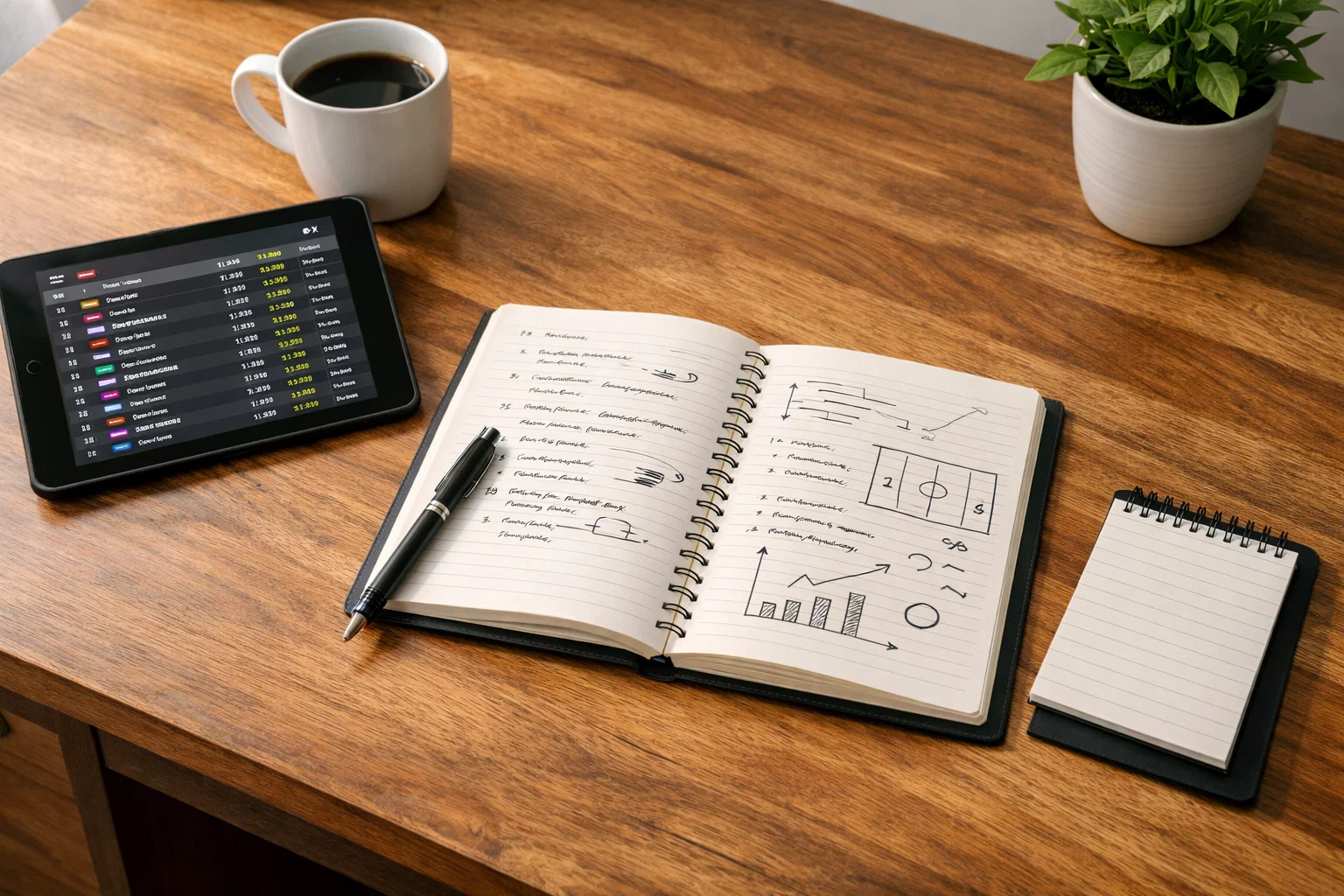 Persona che pianifica scommesse F1 con appunti e statistiche sul tavolo