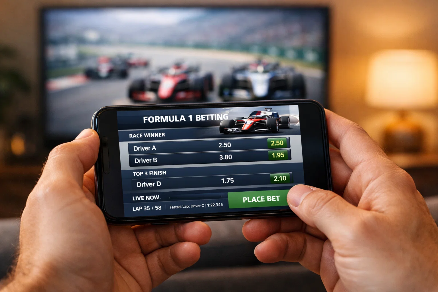 Schermo con quote e mercati di scommesse Formula 1